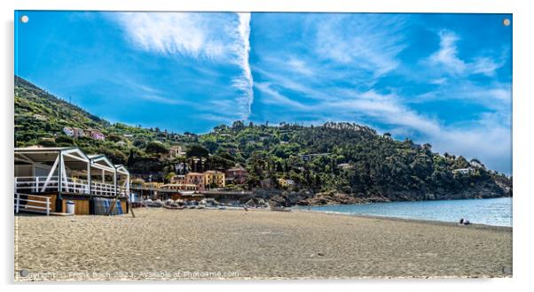 Public beach in Bonassola, Liguria Italy Acrylic by Frank Bach