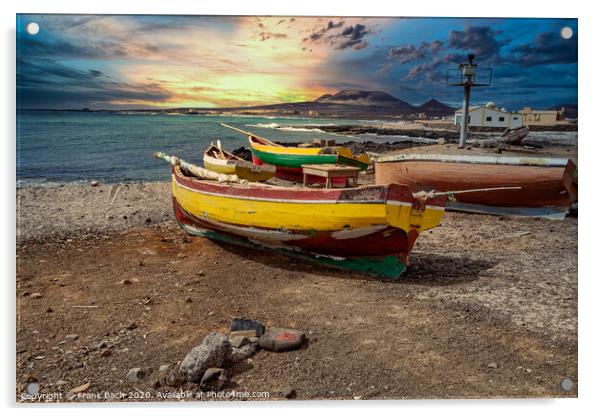 Fishermans boats on isla Sao Vicennte on Cape Verde Islands Acrylic by Frank Bach