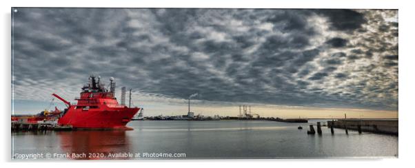 Rescue oil service ship in Esbjerg harbor, Denmark Acrylic by Frank Bach