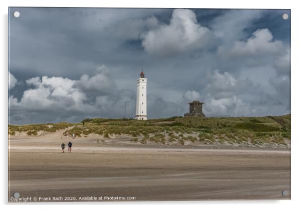 Blaavand beach lighthouse at the North sea coast on a windy day, Denmark Acrylic by Frank Bach