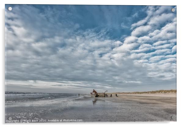 Bunker Mules horses on Blaavand Beach, North Sea coast, Denmark Acrylic by Frank Bach