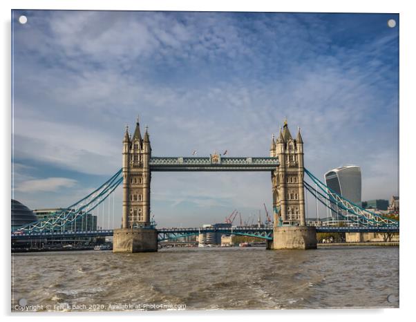 Tower bridge panorama in London seen from river Th Acrylic by Frank Bach
