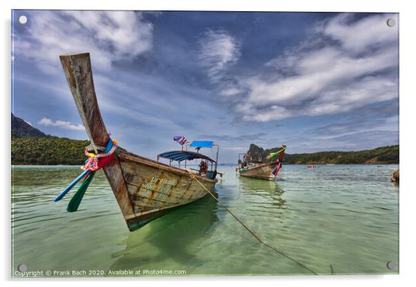 Longboats on Phi Phi Island  Thailand Acrylic by Frank Bach