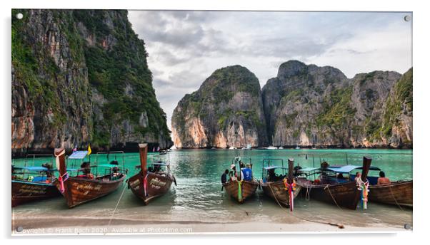 Longboats on May a Beach Thailand Acrylic by Frank Bach