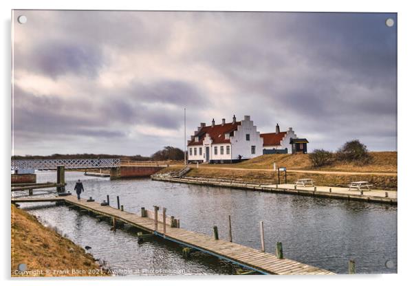 King Frederik VII canal in Loegstoer harbor in rural Denmark Acrylic by Frank Bach