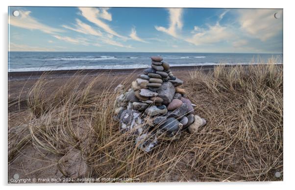 Stone cairn at Lildstrand beach in western rural Denmark Acrylic by Frank Bach