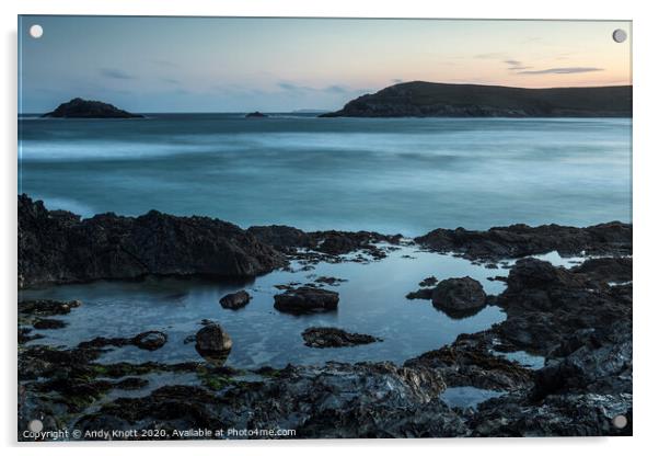 West Pentire rocks at dawn Acrylic by Andy Knott