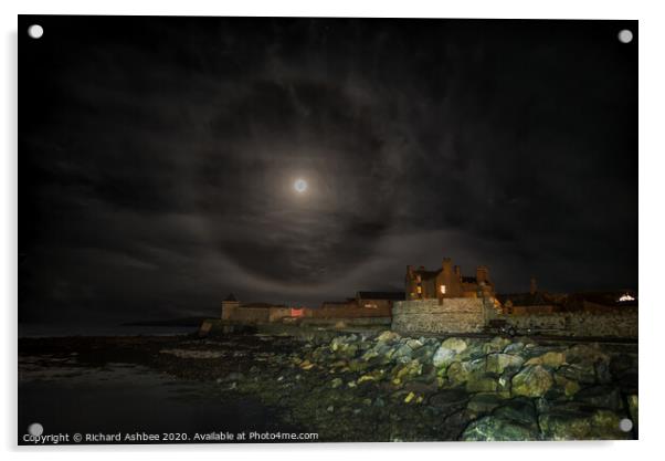 Moon halo above Sandlodge, Shetland Acrylic by Richard Ashbee