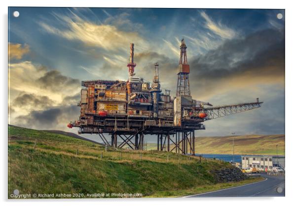 Ninian's Oil rig, Shetland Acrylic by Richard Ashbee