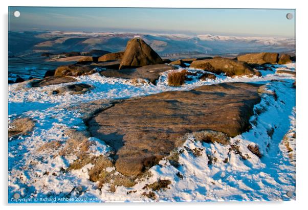 Snowy Higgar Tor, Dark Peak, Derbyshire Acrylic by Richard Ashbee