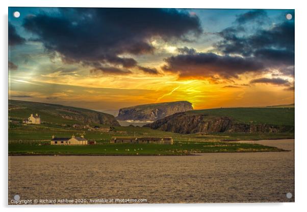 Loch Spiggie in Shetland at sunset Acrylic by Richard Ashbee