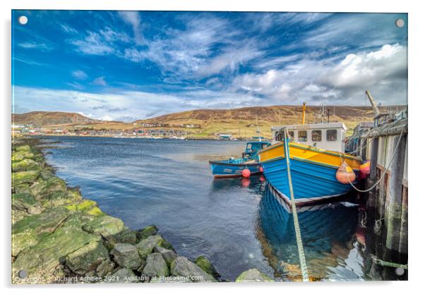 Fishing boats at East Voe Shetland  Acrylic by Richard Ashbee