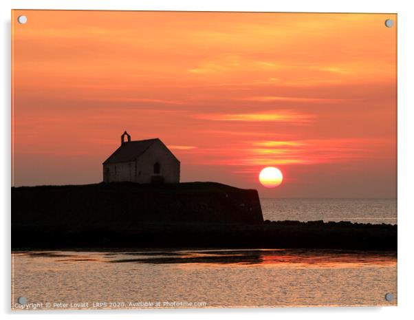 St Cwyfan's Church at sunset, Anglesey Acrylic by Peter Lovatt  LRPS