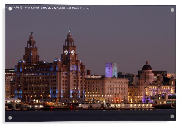 Evening image of Liverpool Waterfront Acrylic by Peter Lovatt  LRPS