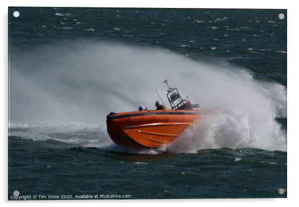 Beaumaris lifeboat with big spray Acrylic by Tim Snow
