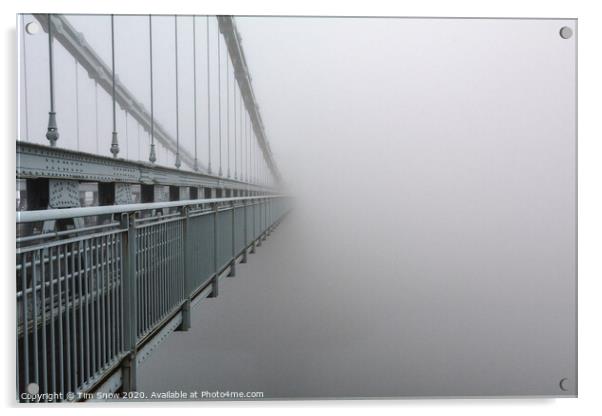 The Menai Suspension Bridge disappears into the fog  Acrylic by Tim Snow