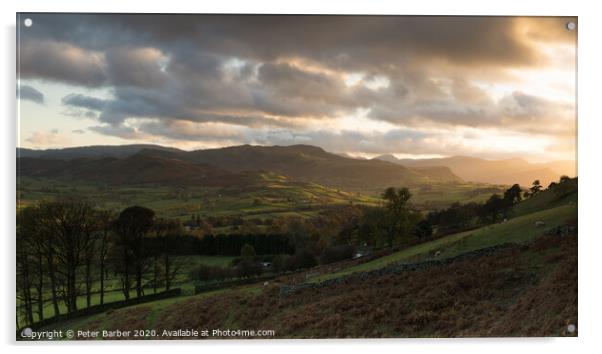 Fiery Threlkeld Sunset Acrylic by Peter Barber