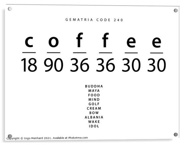 Coffee word code in the English Gematria Acrylic by Ingo Menhard