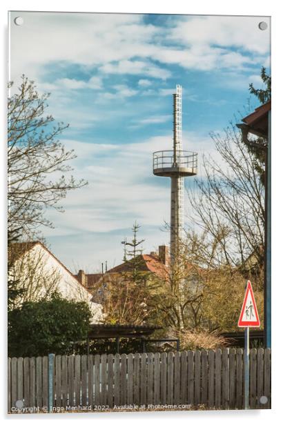 Observation tower in the middle of a residential area in rural Bavaria Acrylic by Ingo Menhard