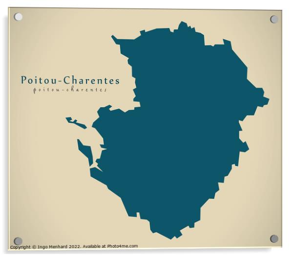 Modern Map - Poitou Charentes FR France Acrylic by Ingo Menhard