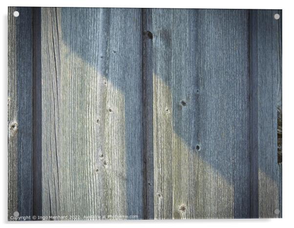 A closeup of a wooden wall background on a sunny day Acrylic by Ingo Menhard