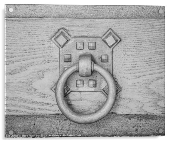 A closeup shot of an old metal doorknob on a wooden door Acrylic by Ingo Menhard