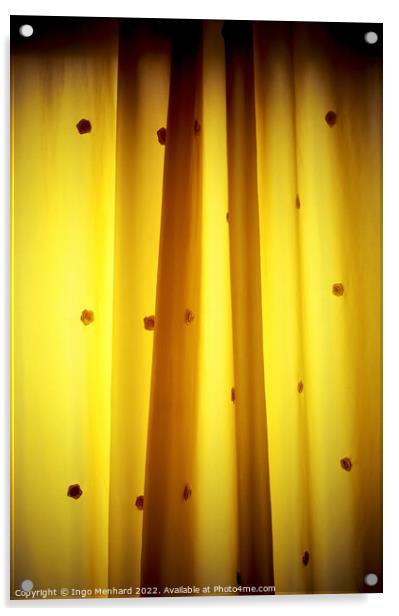 Yellow shining curtain with roses on it Acrylic by Ingo Menhard