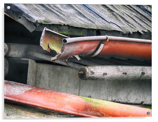 Closeup shot of a rusty pipe under the weathered roof Acrylic by Ingo Menhard