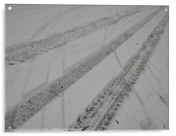 Closeup of the tire marks on the snowy road Acrylic by Ingo Menhard