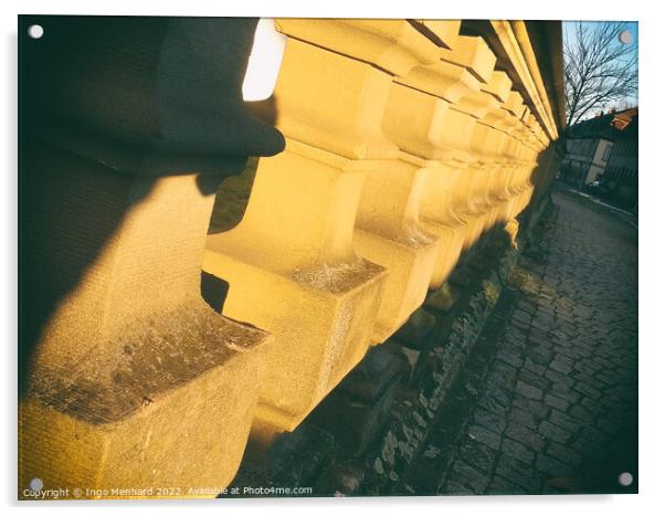 Closeup of an old historical sandstone fence Acrylic by Ingo Menhard