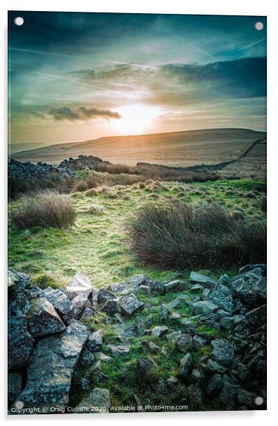 Sunrise over Darwen Moor, Belmont. Acrylic by Craig Cunliffe