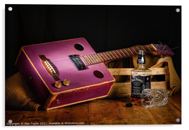 Delta Blues Box Guitar Acrylic by Alan Taylor