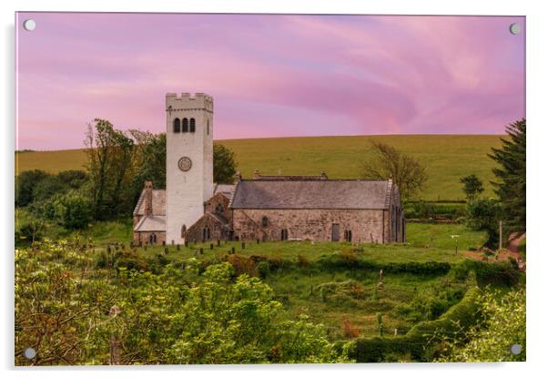 Heavenly Sunset at St James's Church, Manorbier Acrylic by Tracey Turner