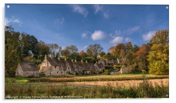 Autumnal Bibury Cottages, Arlington Row Acrylic by Tracey Turner
