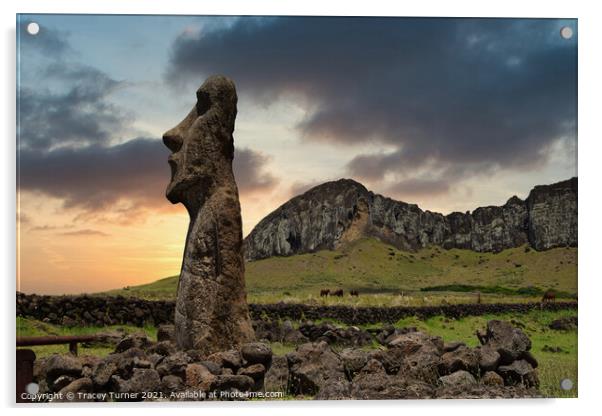 Mysterious Moai on Easter Island Acrylic by Tracey Turner