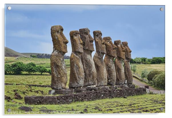 Moai Statues at Ahu Akivi on Easter Island Acrylic by Tracey Turner