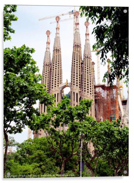 Sagrada Família at Barcelona in Spain. Acrylic by john hill