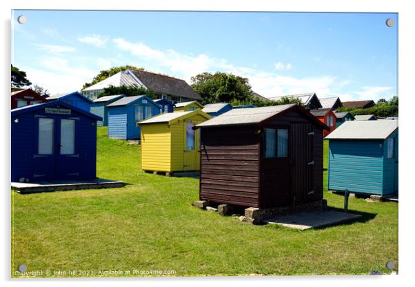 Bembridge beach huts on the isle of Wight. Acrylic by john hill