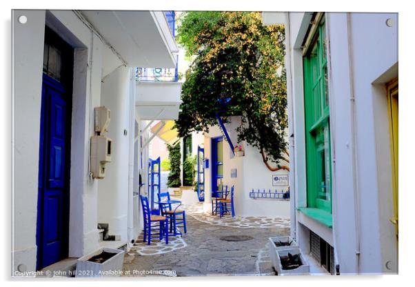 Skaithos town back street, Greece. Acrylic by john hill