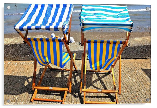 Sunshade deckchairs, Shanklin, Isle of Wight, UK. Acrylic by john hill