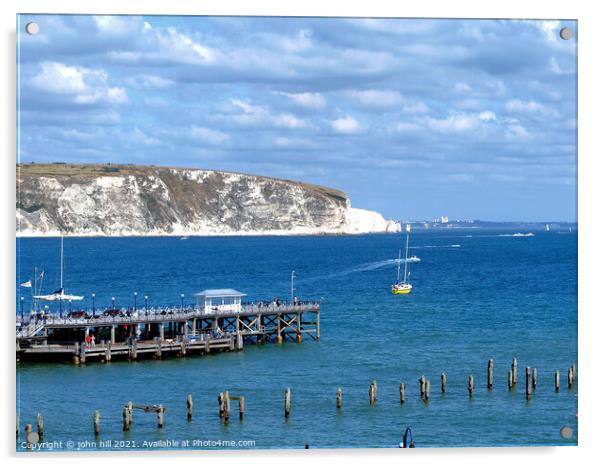 Old  & New piers, Swanage, Dorset. Acrylic by john hill