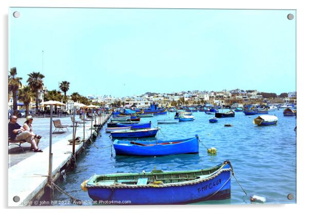 Marsaxlokk harbor, Malta. Acrylic by john hill