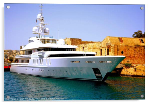 Super yacht, Valletta, Malta. Acrylic by john hill