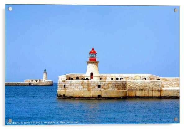 Entrance Lighthouses, Grand harbor, Malta. Acrylic by john hill