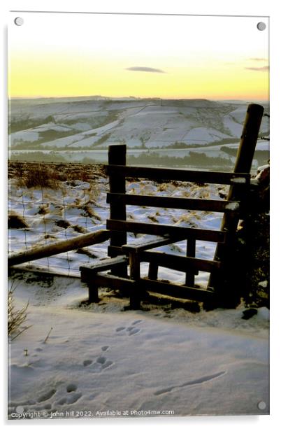 Dawn Winter countryside walk, Derbyshire, UK.  Acrylic by john hill