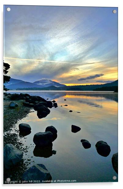 Dramatic Dawn sky, Cumbria, UK. Acrylic by john hill