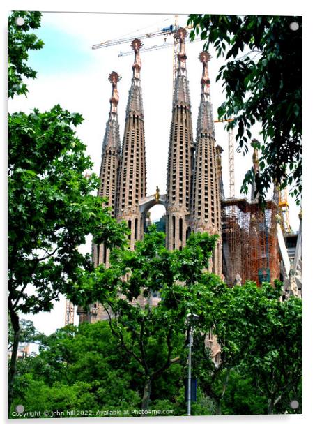 La Sagrada Familia, Barcelona, Spain. (portrait) Acrylic by john hill