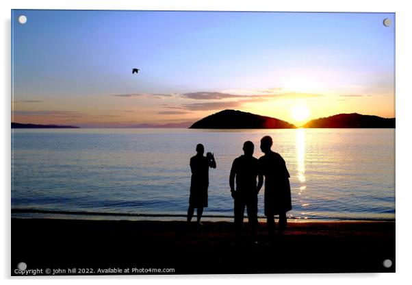 Sunset, Tsougrias Island, Skiathos, Greece. Acrylic by john hill