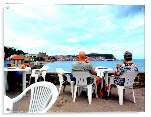 Cafe view of Scarborough Bay, Yorkshire, UK. Acrylic by john hill