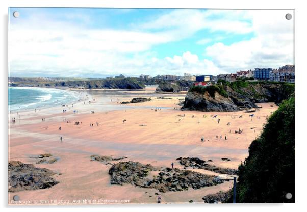 Newquay beaches at Low tide. Acrylic by john hill